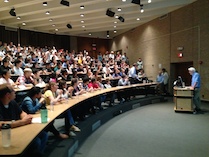 Audience watching a seminar. 