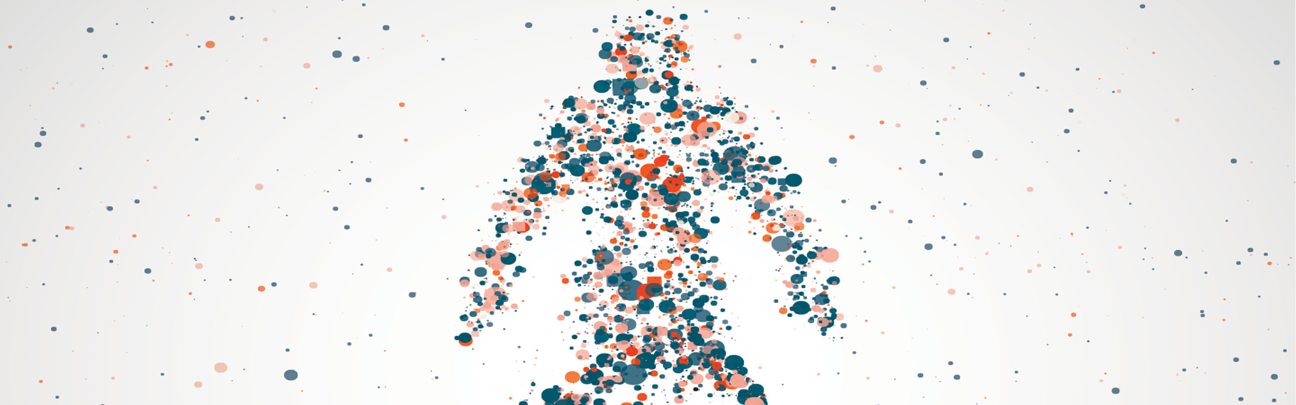 A silhouette of a person, formed by numerous colorful dots in blue and orange